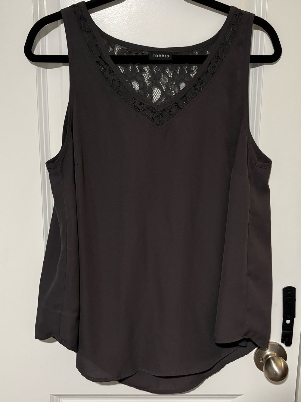 Torrid Charcoal Gray Lace Trim V-Neck Sleeveless Blouse Size 00